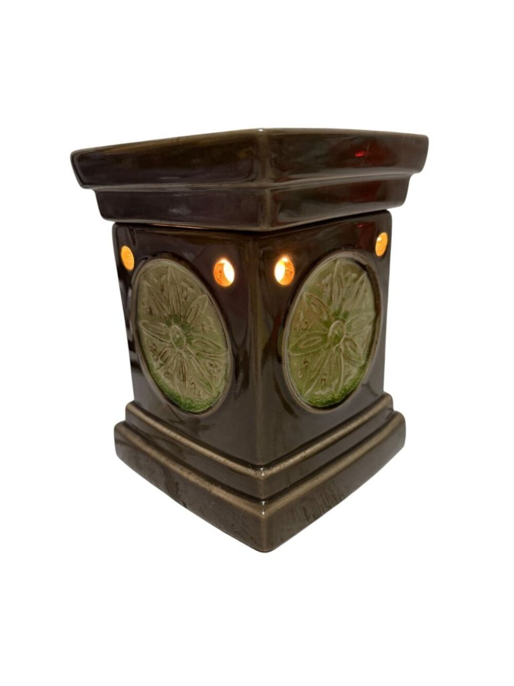 Scentsy Electric Wax Warmer Lotus Flower Green Brown Spring Summer Works